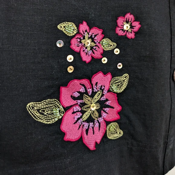 Retro Linen Beach Floral Button Down SunBay Sport Top - Picture 4 of 7